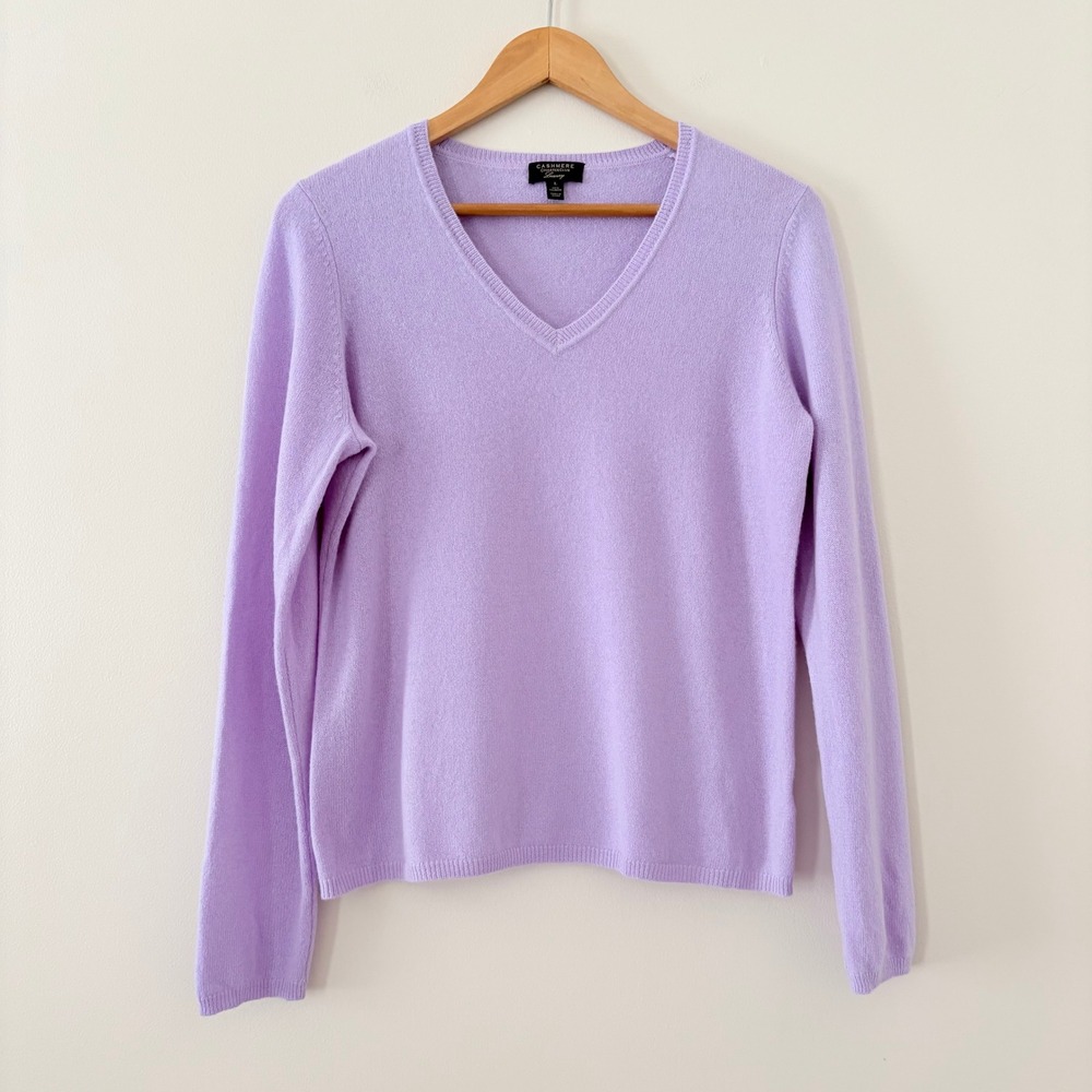 Charter Club Sweater V-Neck Cashmere Large Purple Luxury Knit Long Sleeve